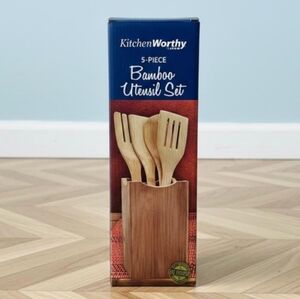 NIB, Kitchen Worthy, 5-Piece Durable 🌱 Eco-Friendly Natural Bamboo Utensil Set